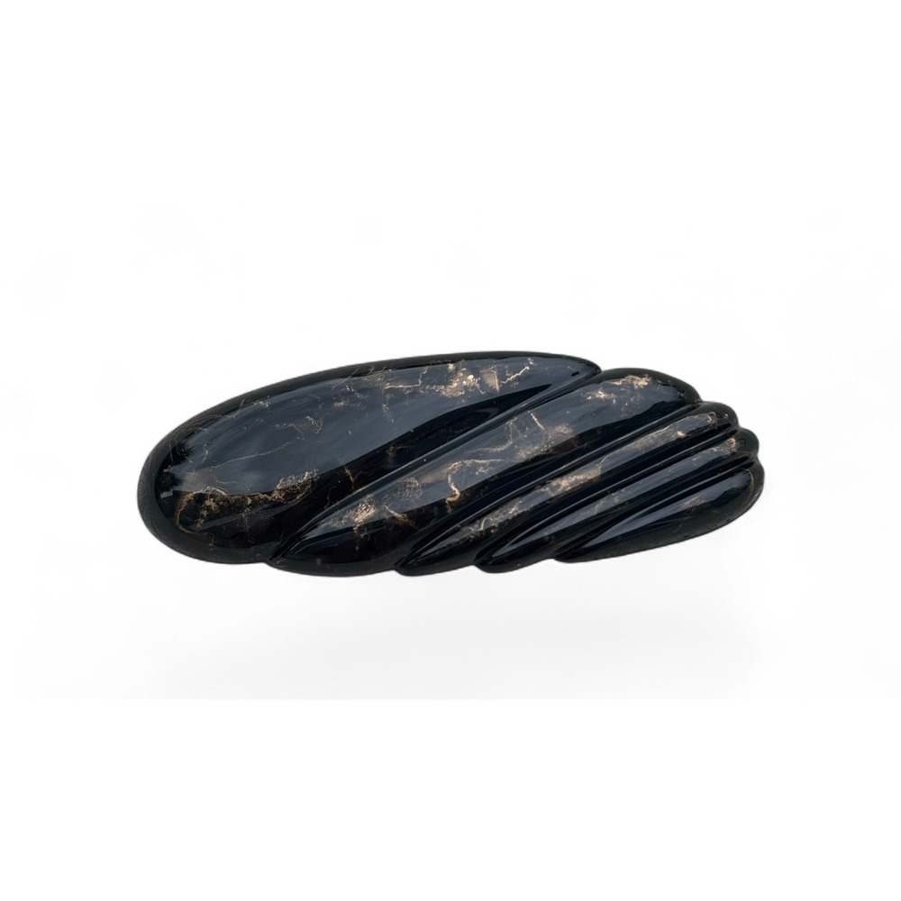 Black Gold Marbled Oval Mauritius Hair Barrette Clip Textured Ribbed Design
